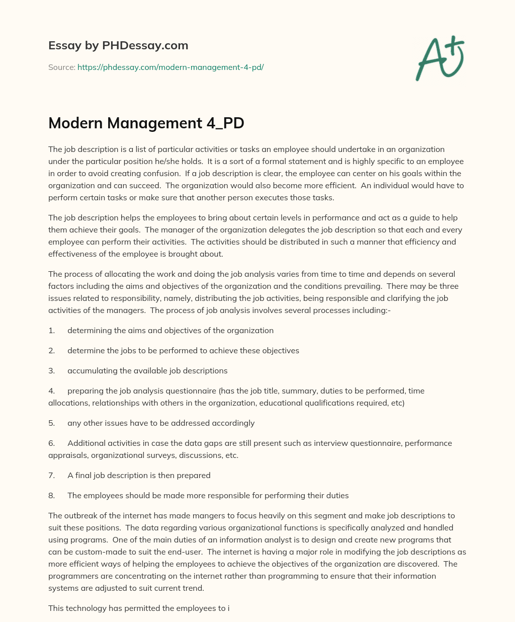 The Importance of Clear Job Descriptions for Employee Success and Organizational Efficiency essay