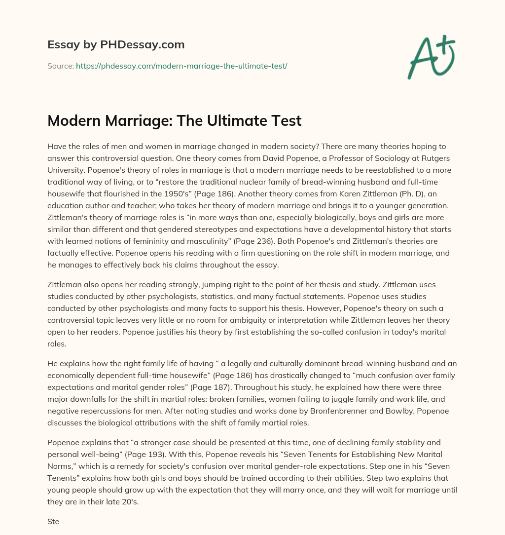 Modern Marriage: The Ultimate Test essay