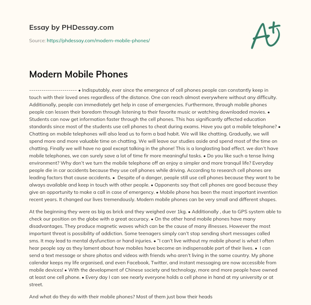 Modern Mobile Phones essay