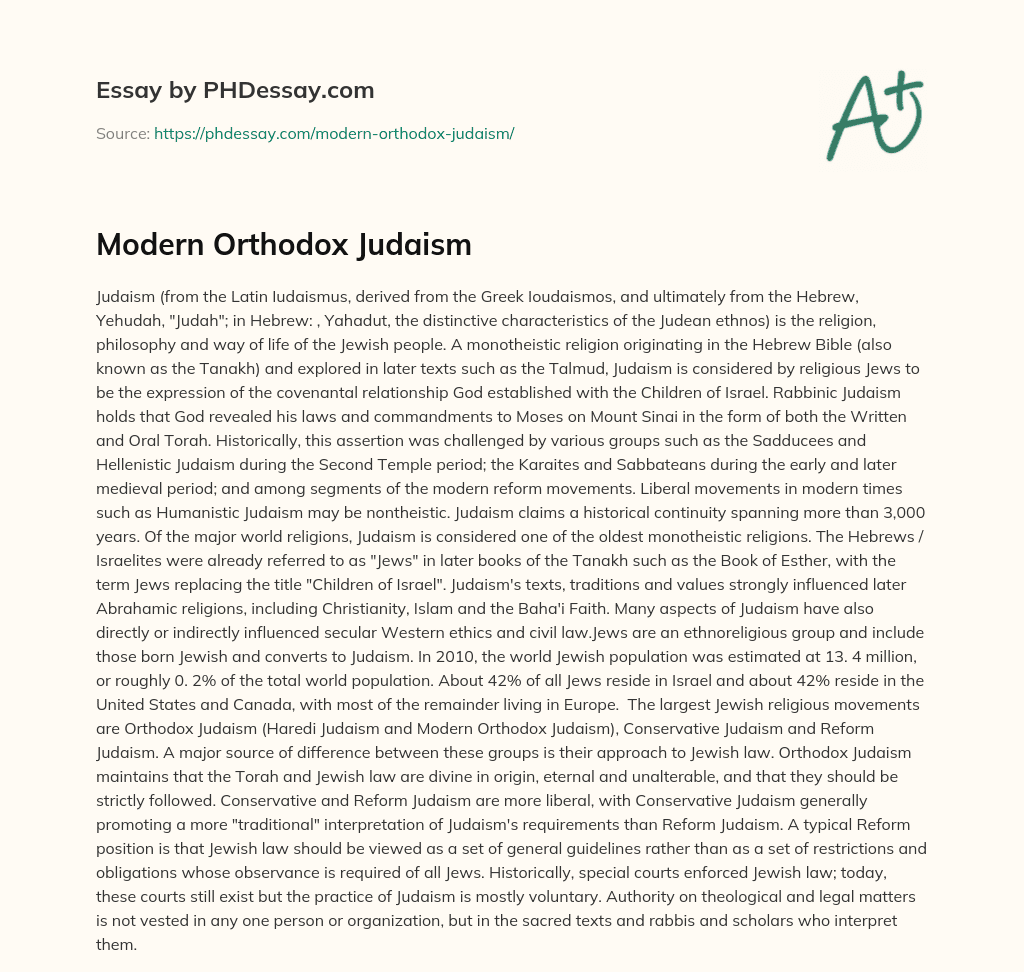 Modern Orthodox Judaism essay