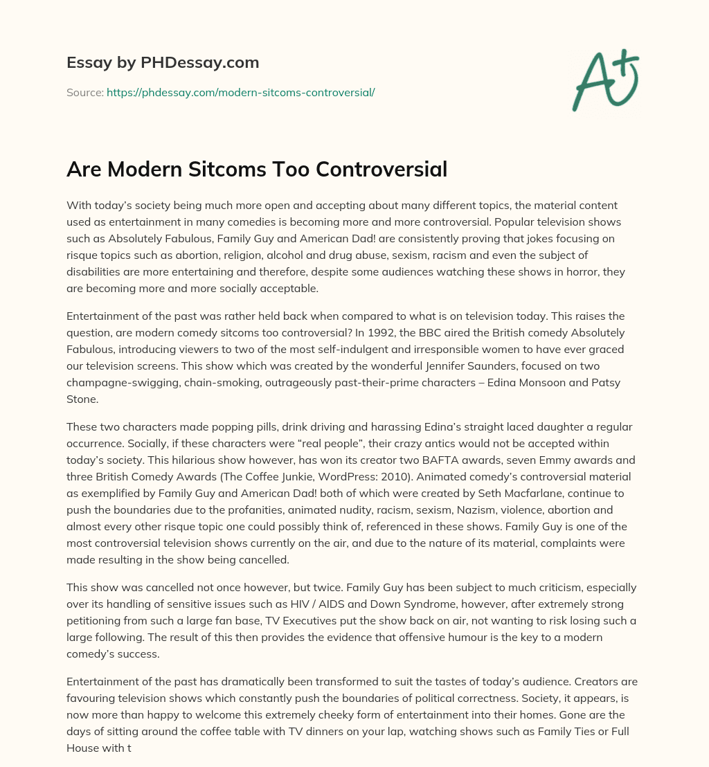 Are Modern Sitcoms Too Controversial essay