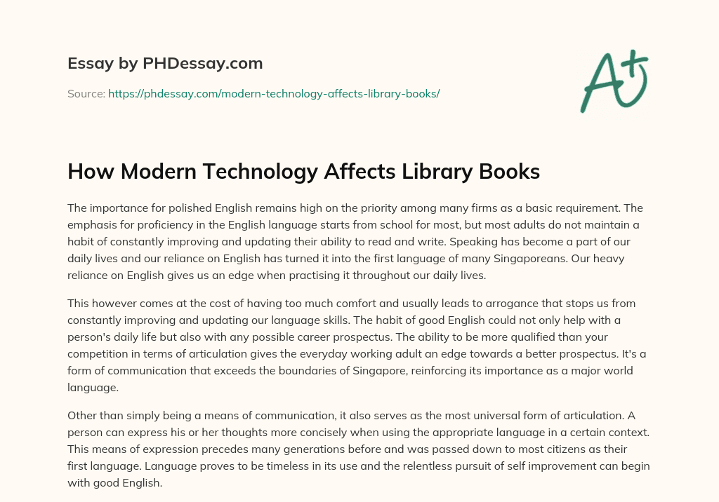 How Modern Technology Affects Library Books essay