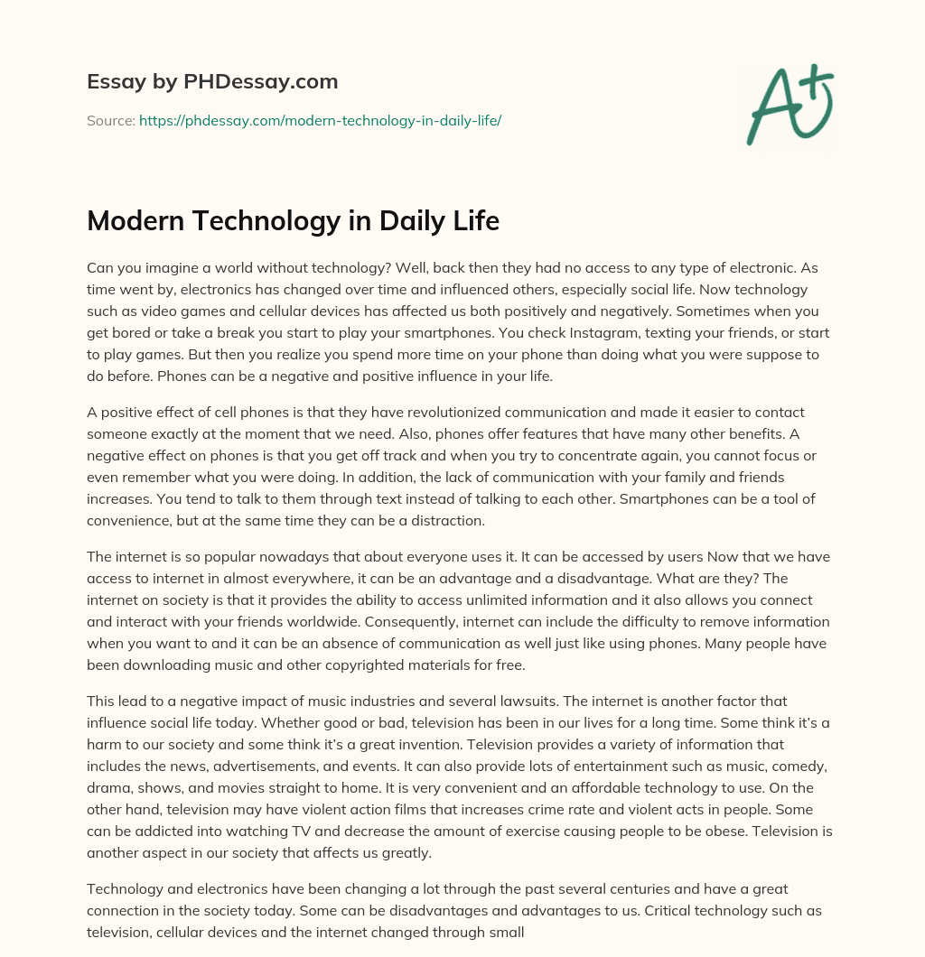 Modern Technology in Daily Life essay