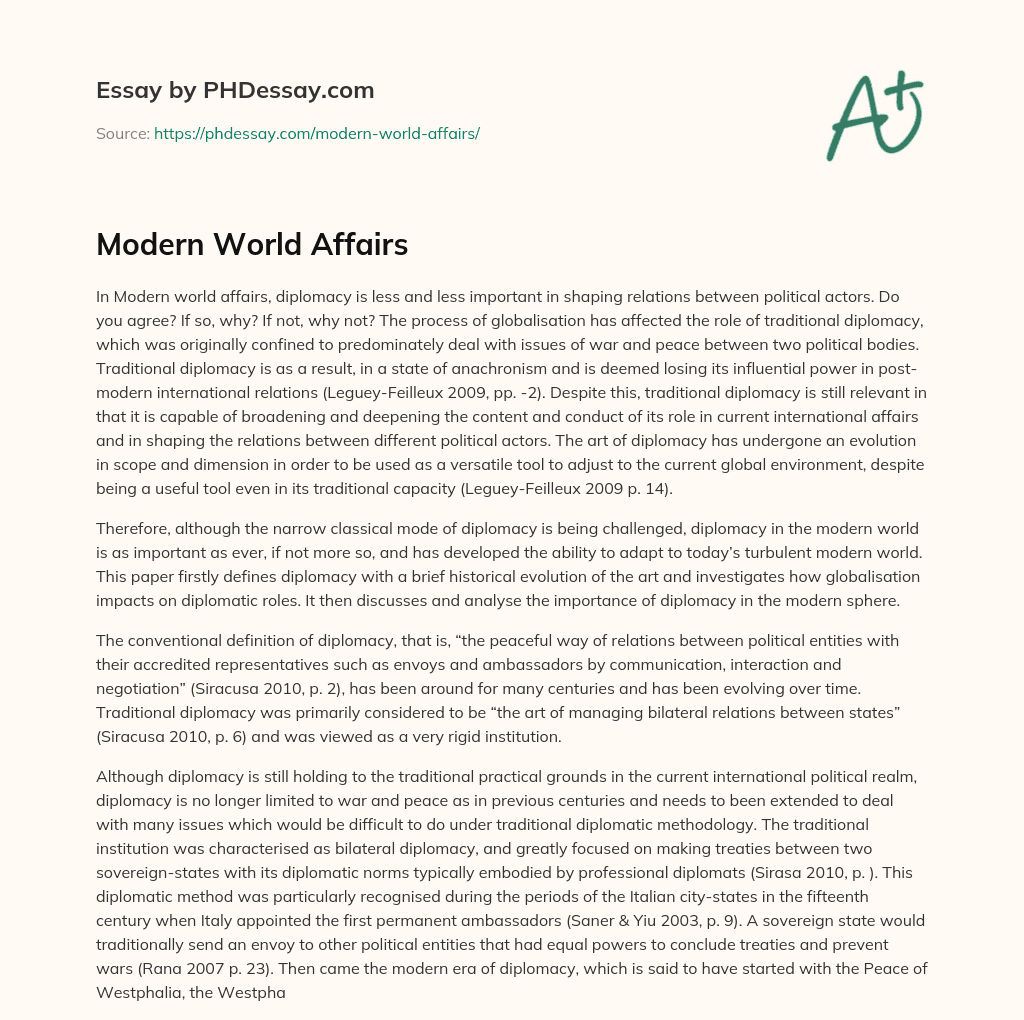 Modern World Affairs essay