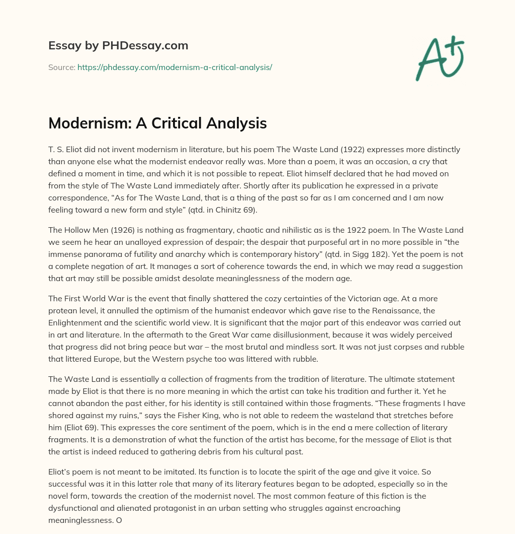 Modernism: A Critical Analysis essay