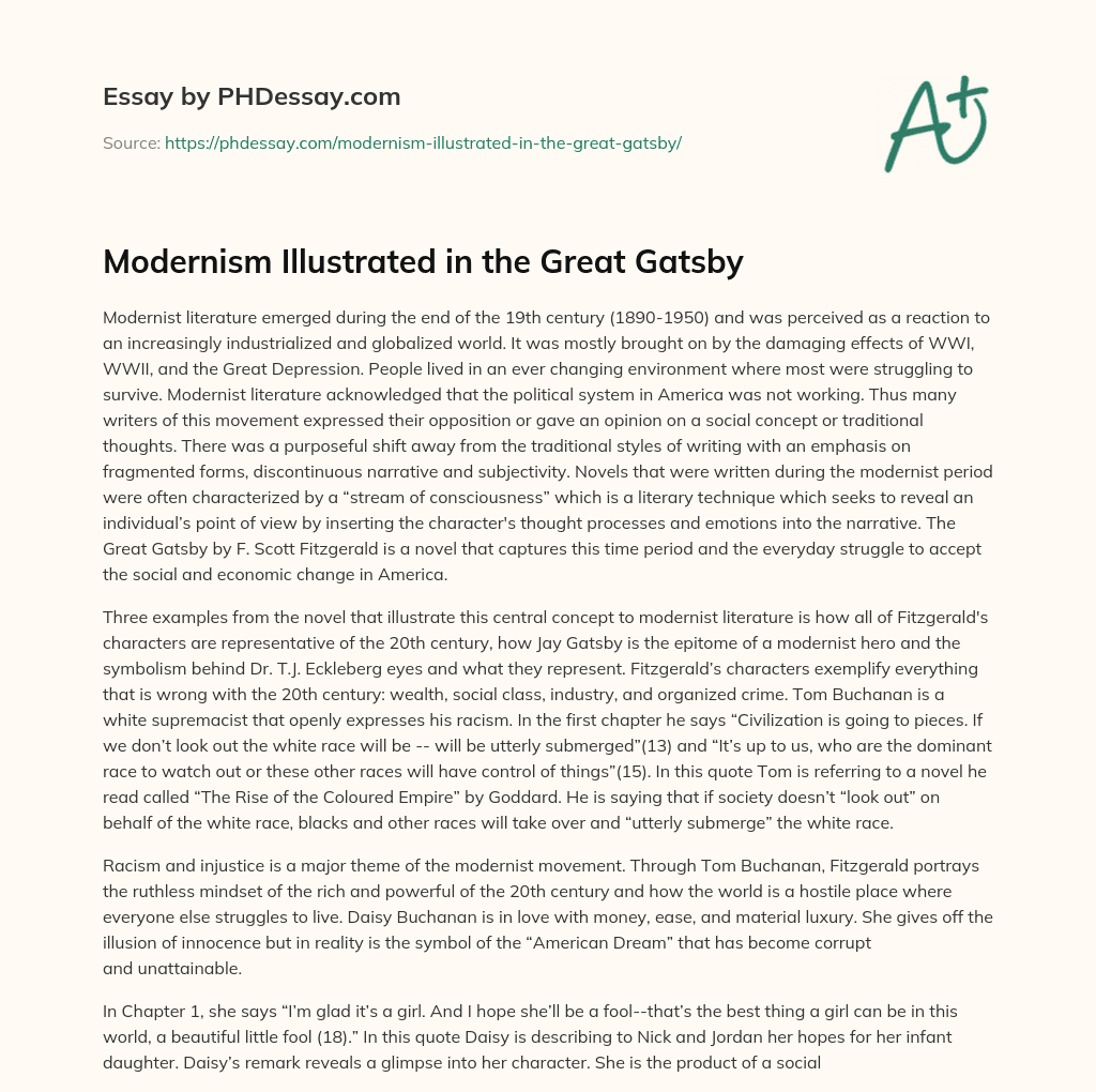 the great gatsby modernism essay