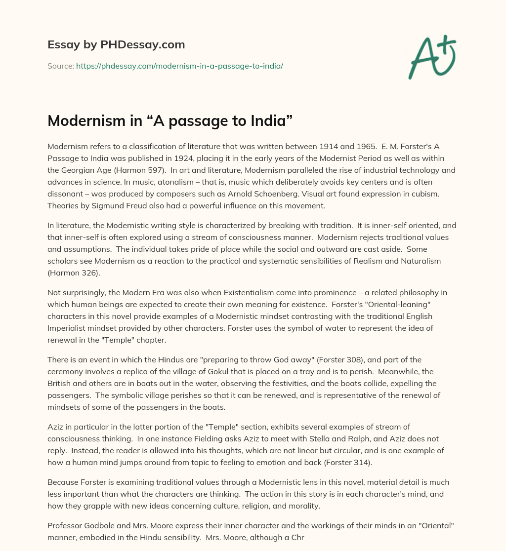 Modernism in “A passage to India” essay