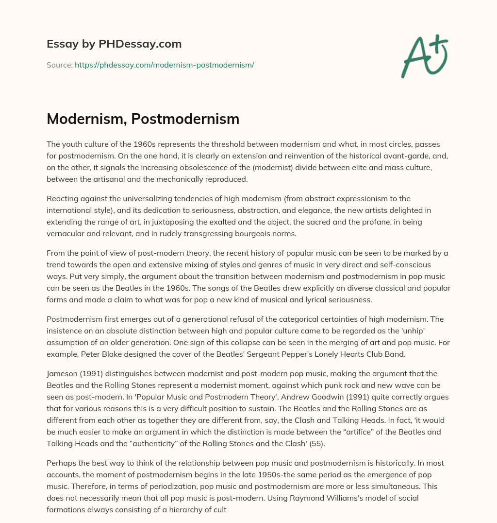Modernism, Postmodernism essay
