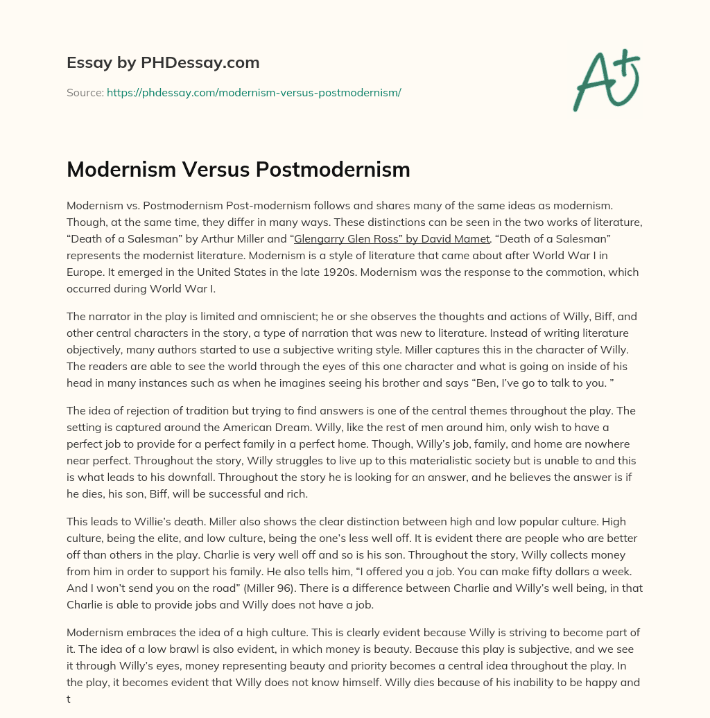 Modernism Versus Postmodernism essay
