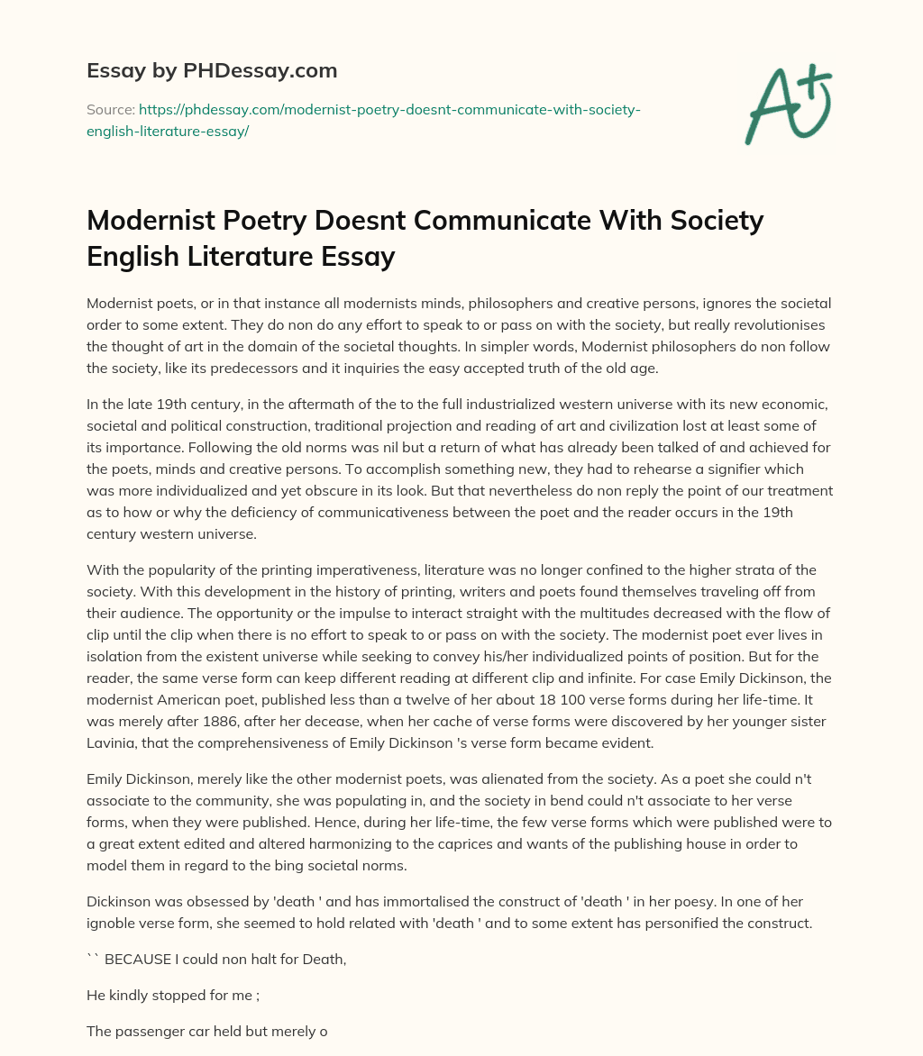 Modernist Poetry Doesnt Communicate With Society English Literature Essay essay