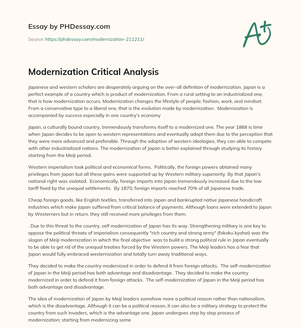 Modernization Critical Analysis essay