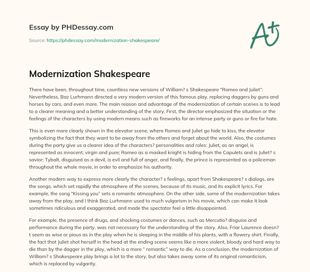 Modernization Shakespeare essay