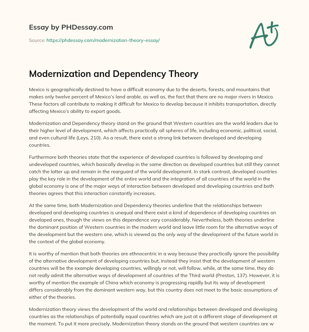 Modernization and Dependency Theory essay