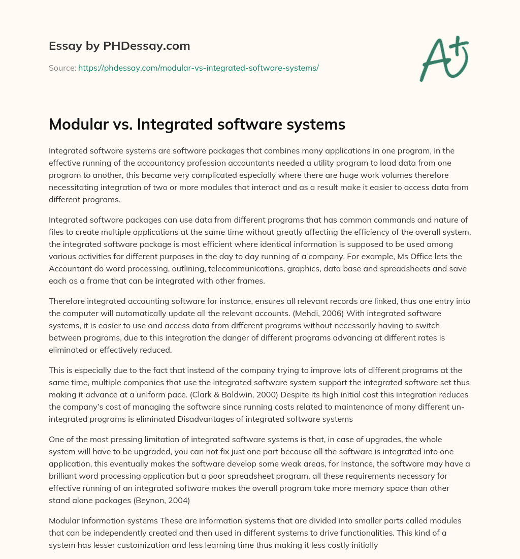 Modular vs. Integrated software systems essay