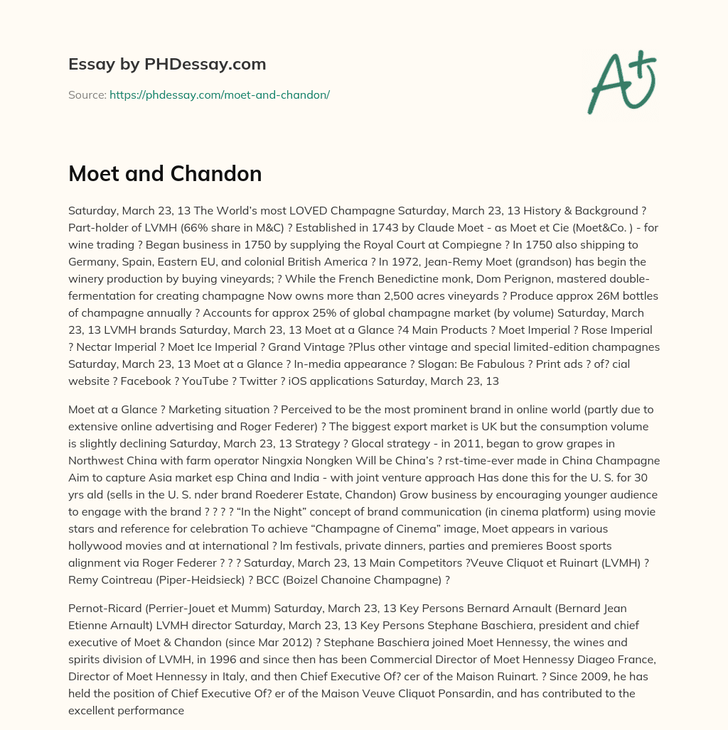 Moet and Chandon essay