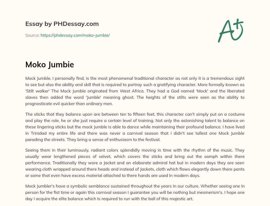 The Phenomenal Mock Jumble: A Traditional Character of West Africa essay
