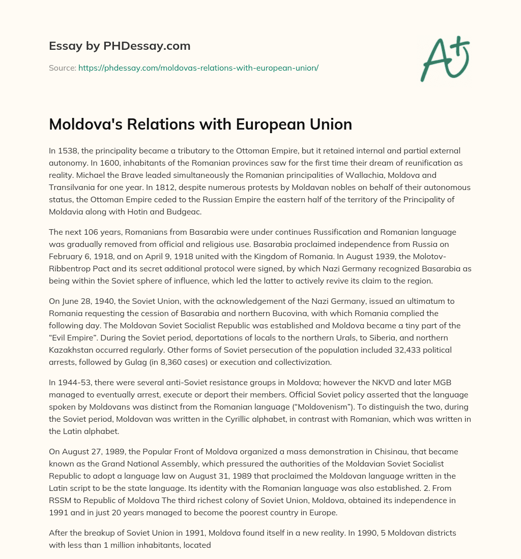 Moldova’s Relations with European Union essay