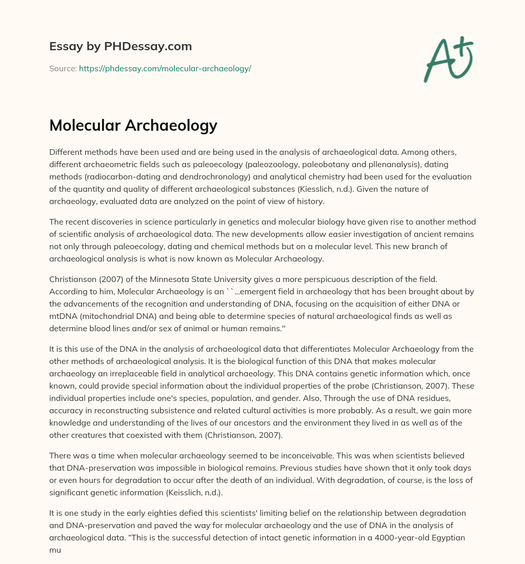 Molecular Archaeology essay