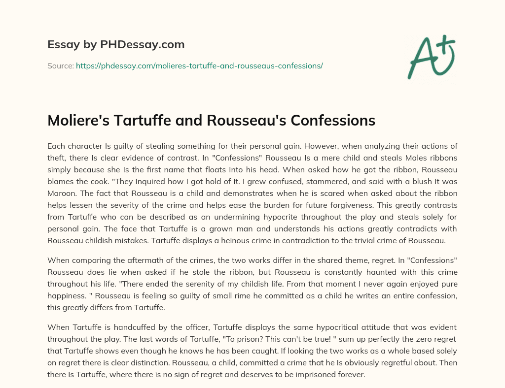 Moliere’s Tartuffe and Rousseau’s Confessions essay