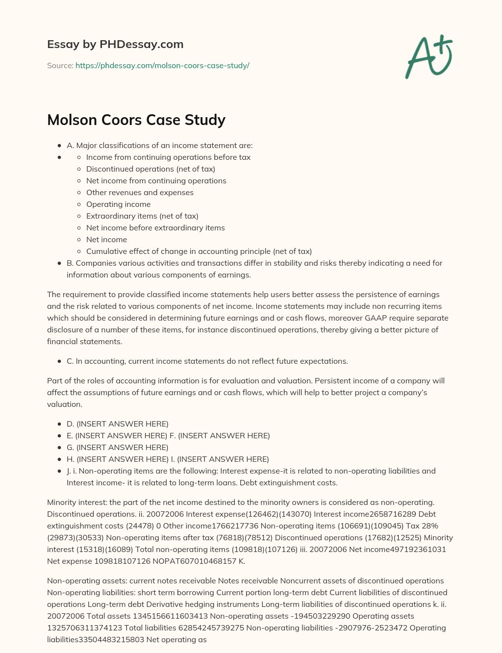 Molson Coors Case Study essay