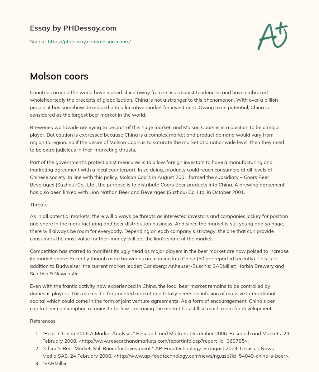 Molson coors essay