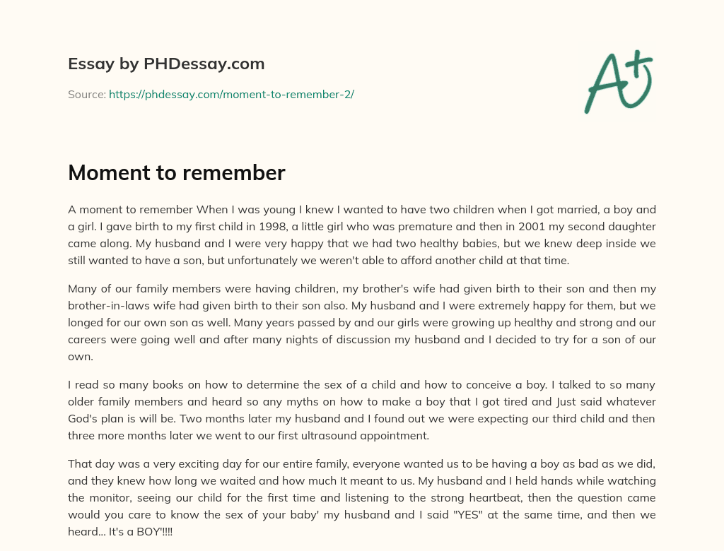 Moment to remember essay