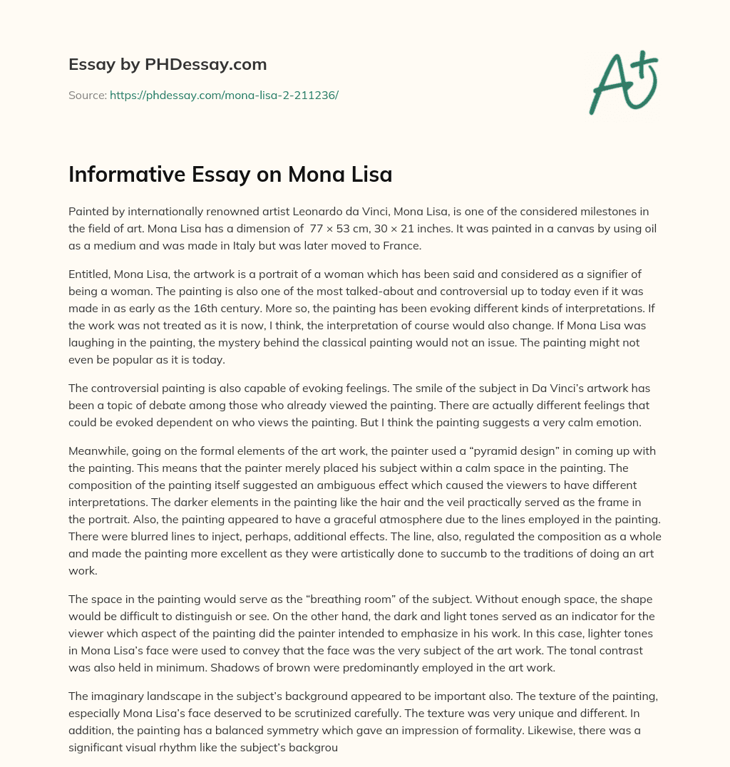 Informative Essay on Mona Lisa essay
