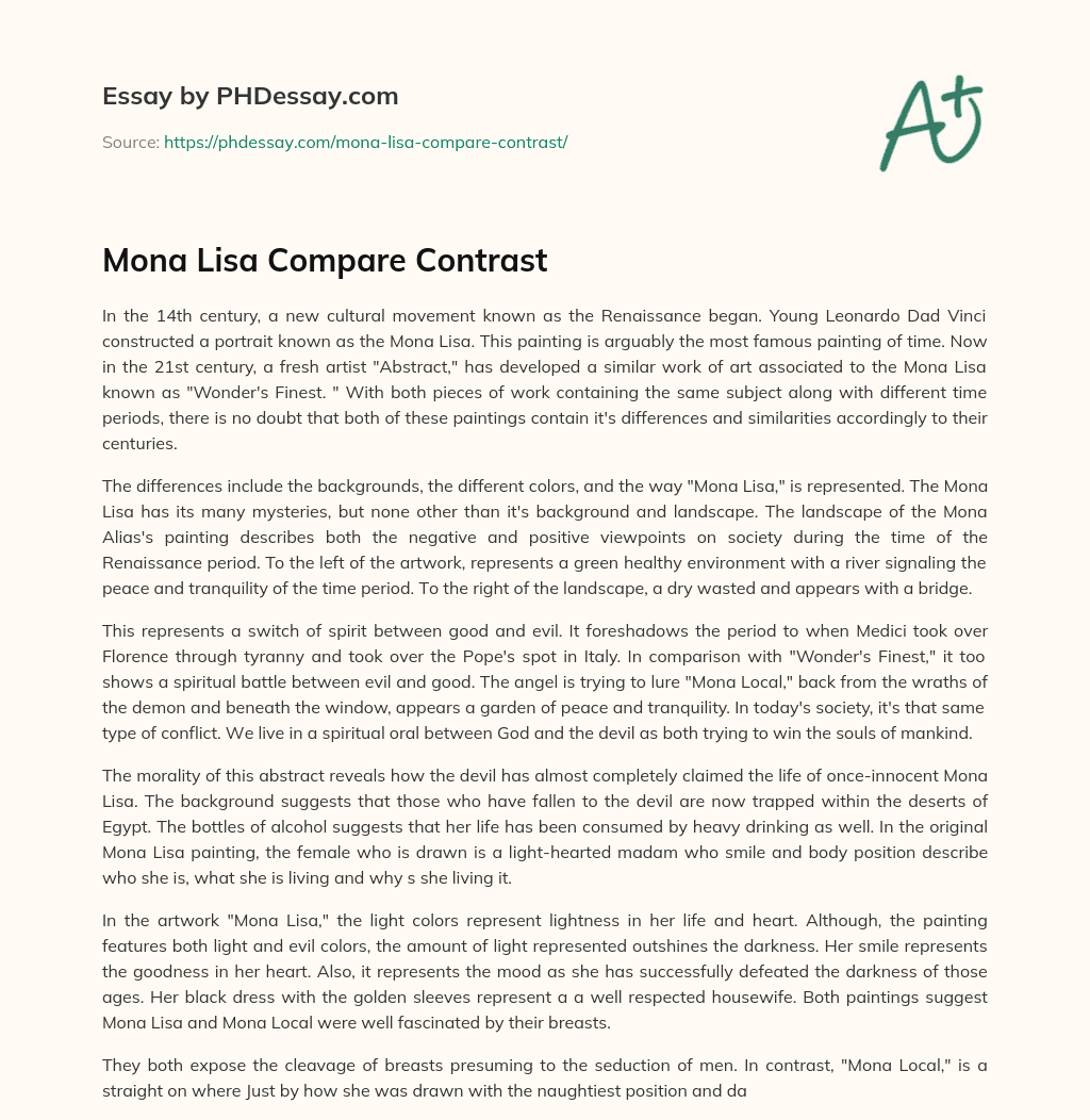Mona Lisa Compare Contrast essay
