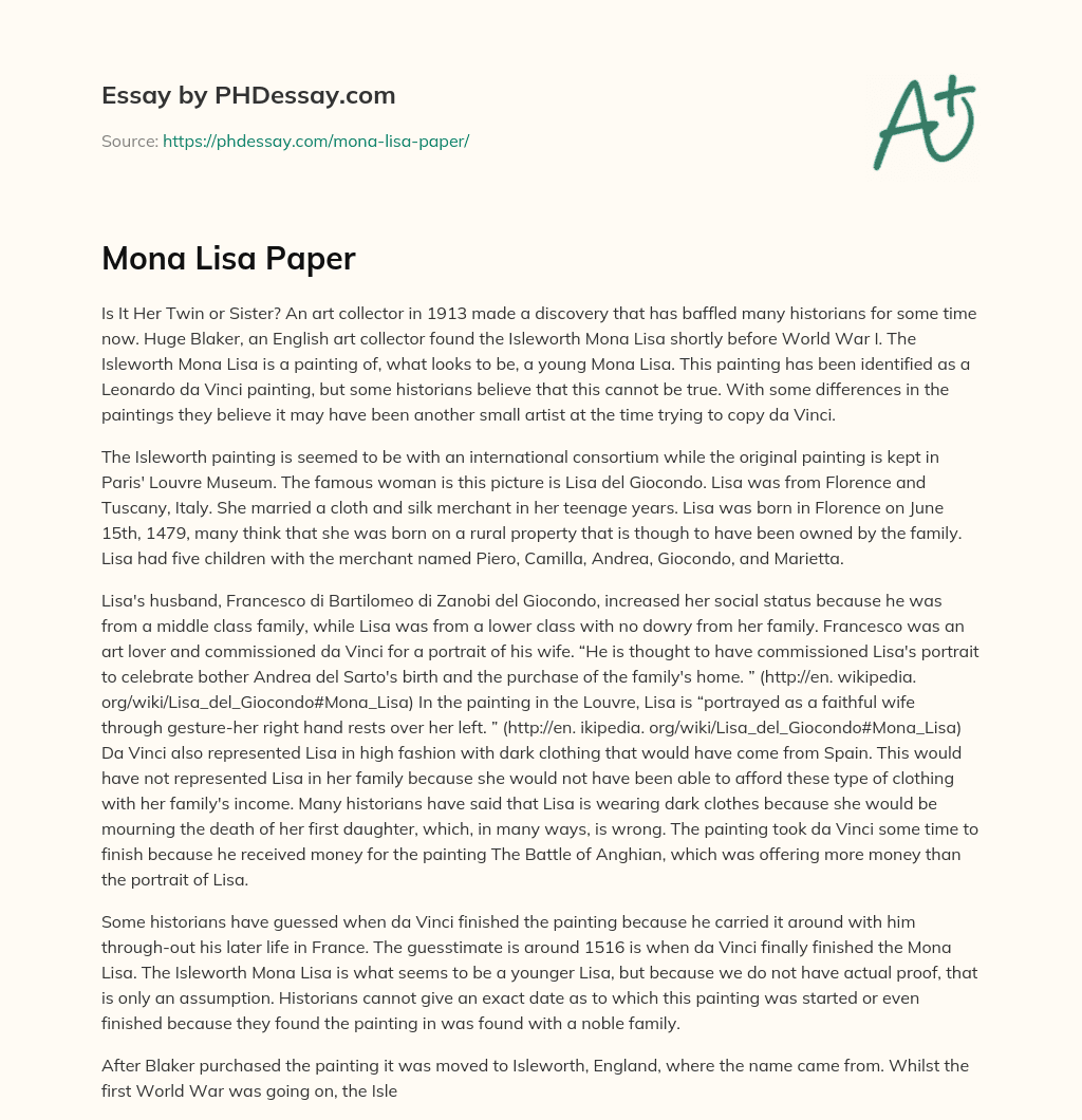 Mona Lisa Paper essay