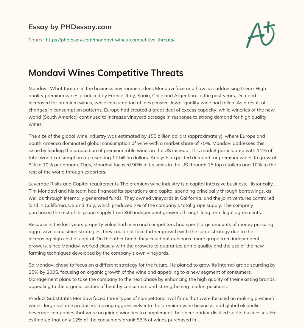 Mondavi Wines Competitive Threats essay