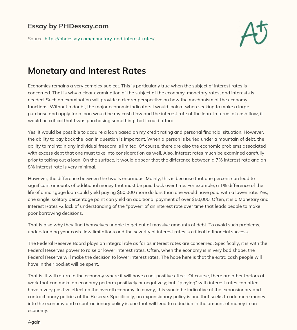 Monetary and Interest Rates essay