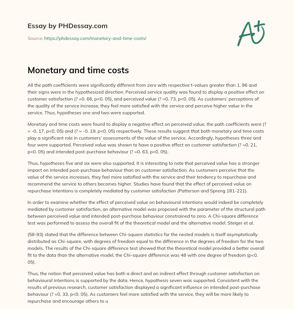 Monetary and time costs essay