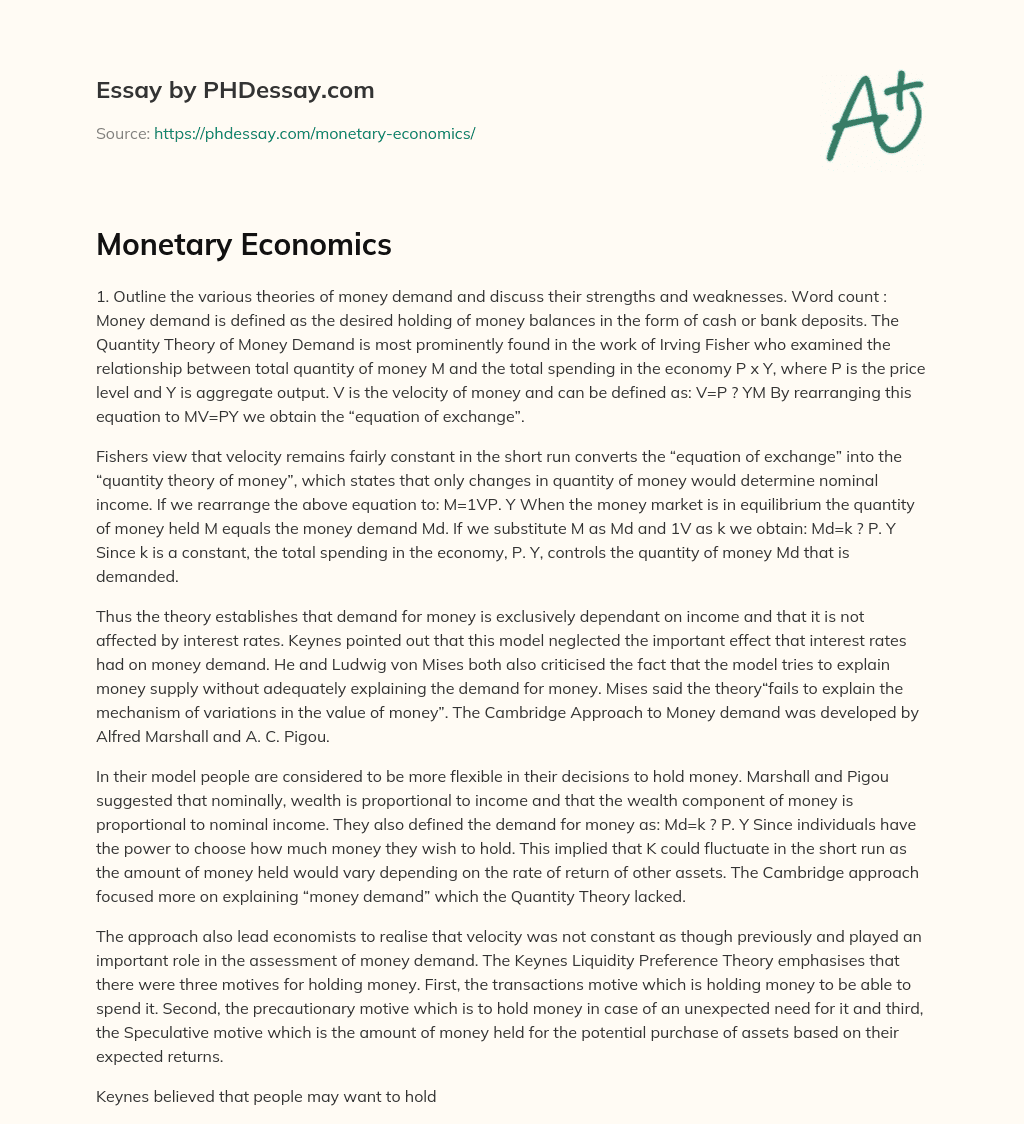 Monetary Economics essay