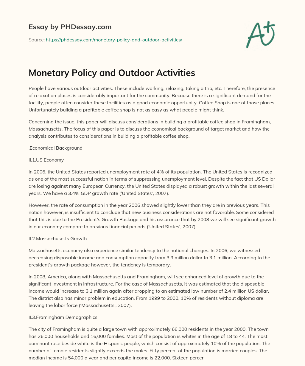 Monetary Policy and Outdoor Activities essay