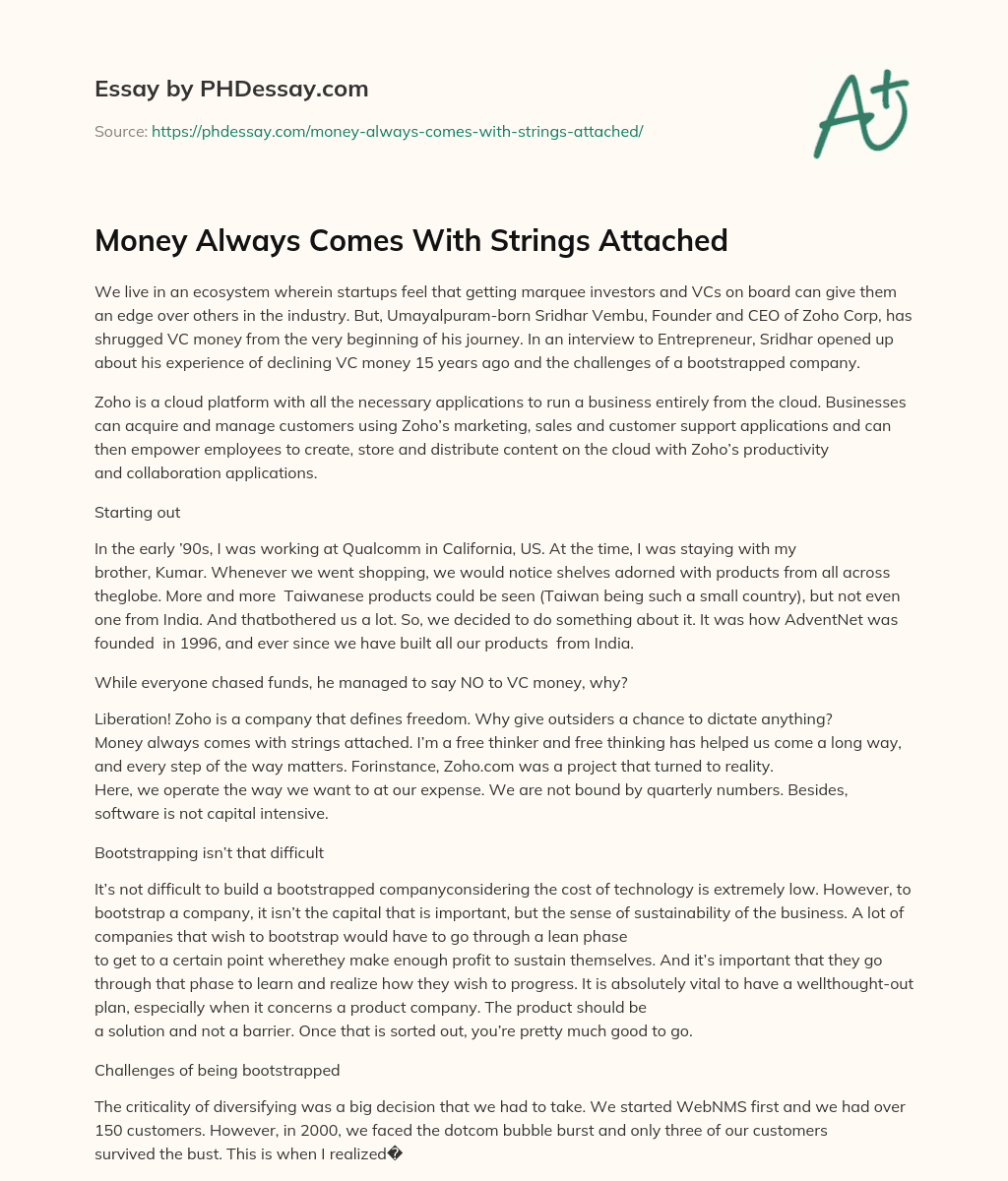 Money Always Comes With Strings Attached essay
