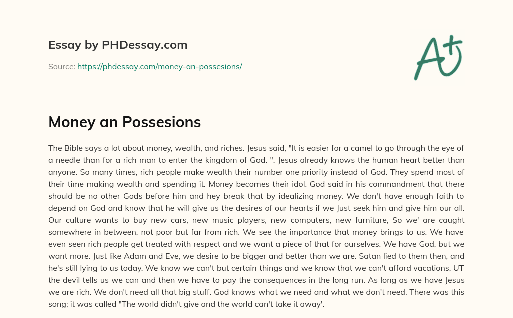 Money an Possesions essay