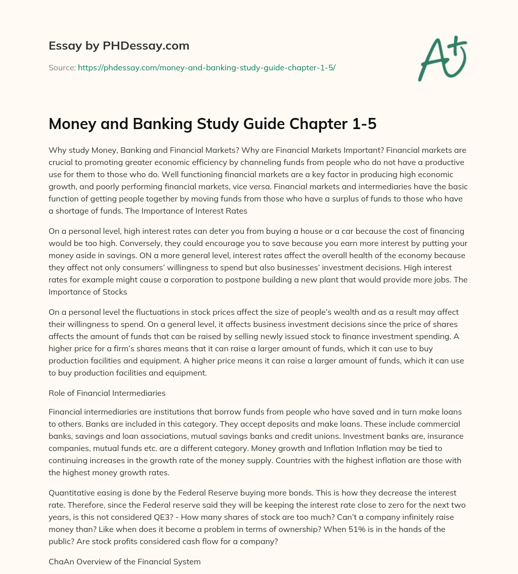 Money and Banking Study Guide Chapter 1-5 essay