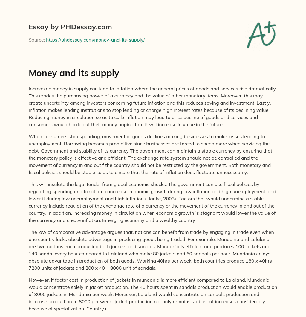 Money and its supply essay