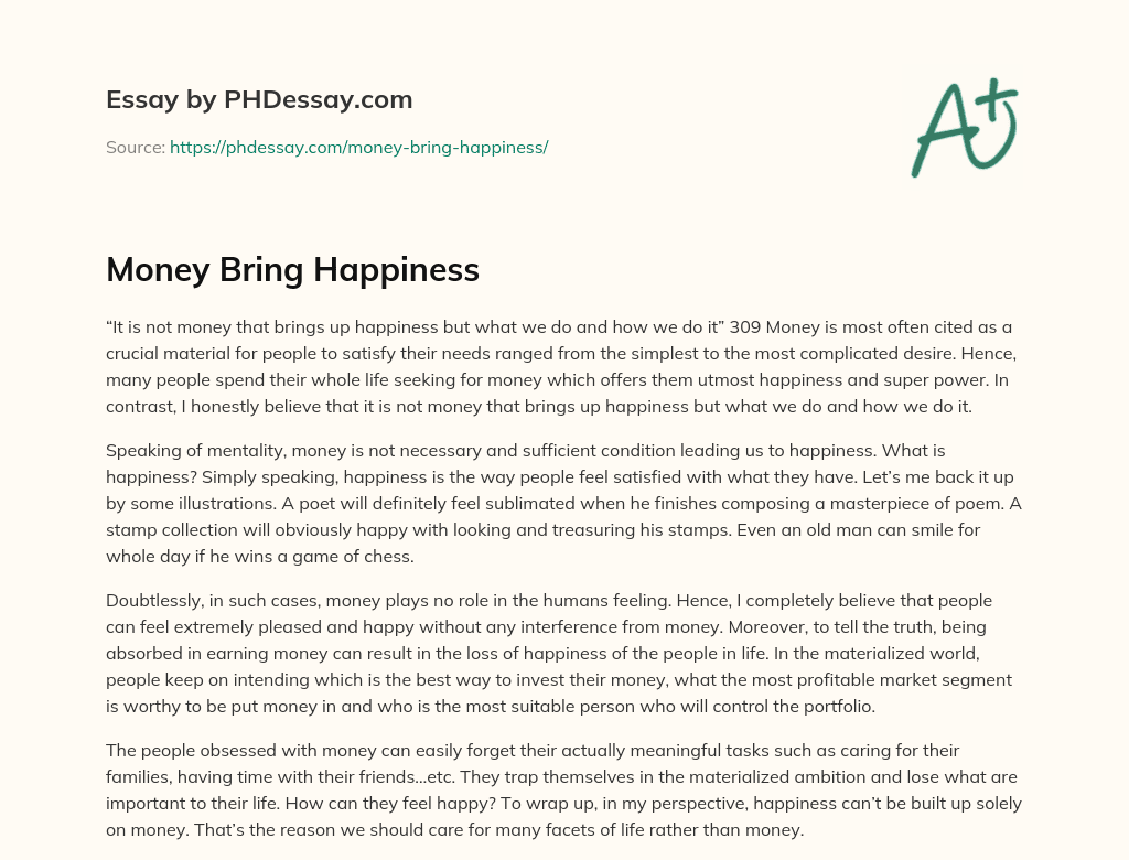 money can bring happiness or misery essay