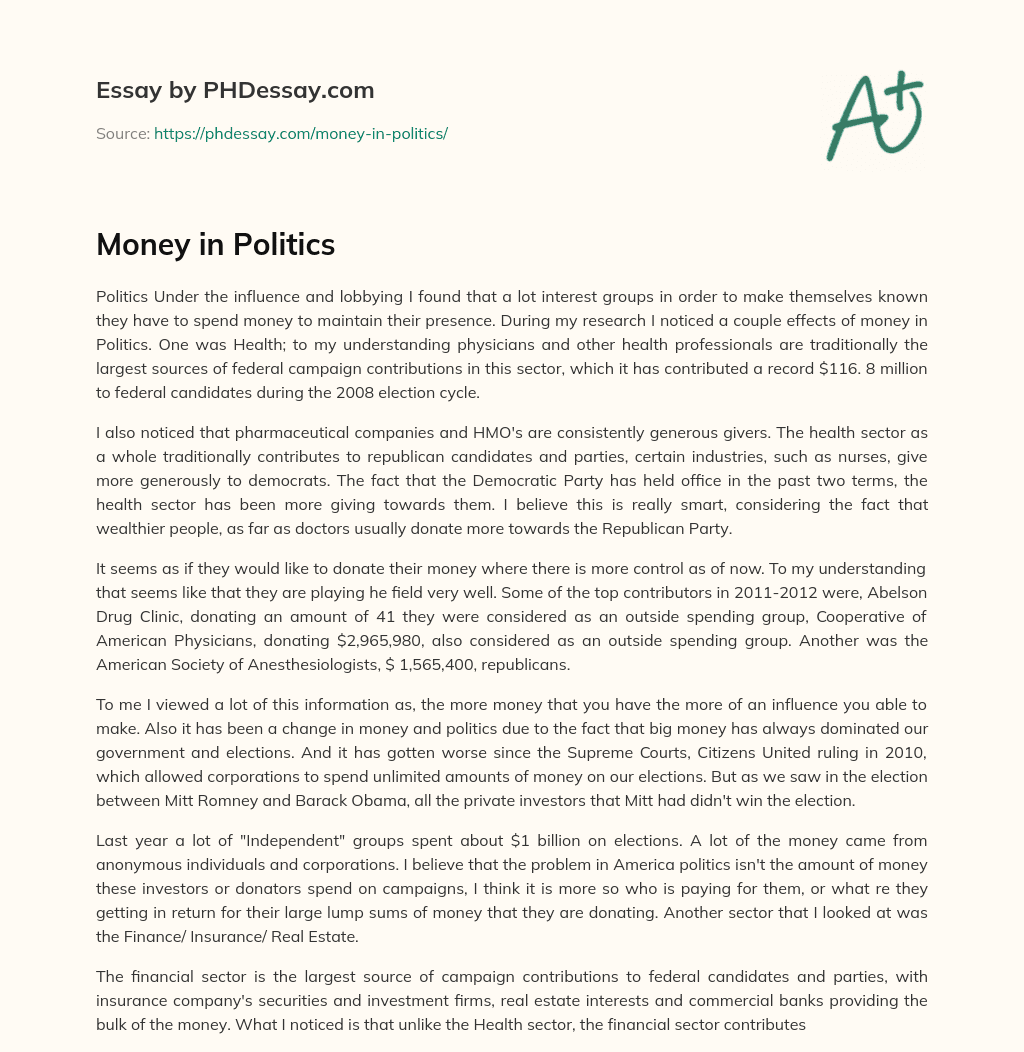 Money in Politics essay