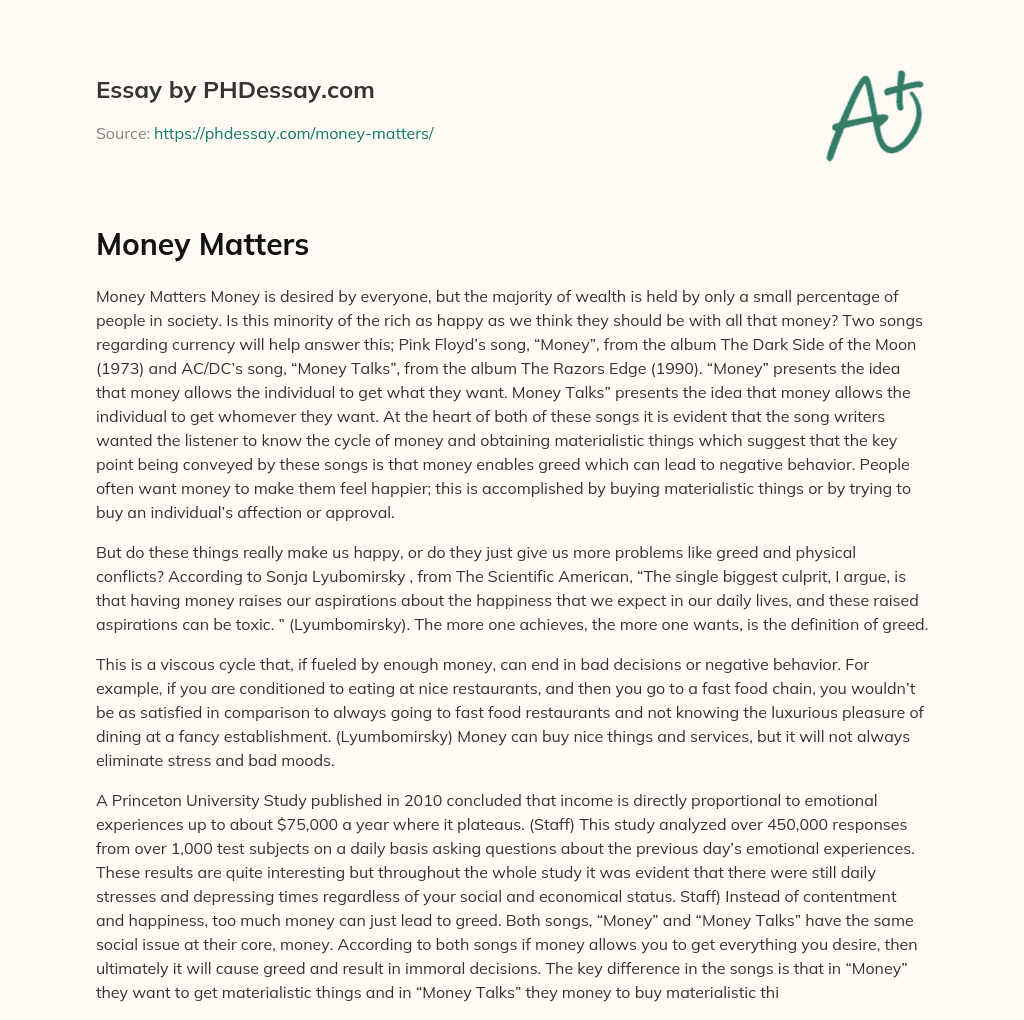 money matters essay