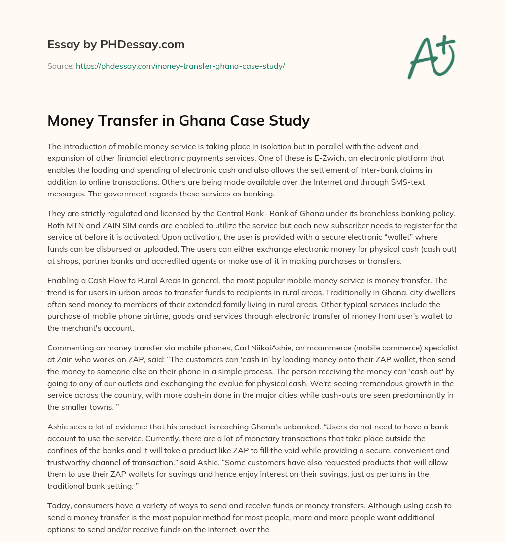 Money Transfer in Ghana Case Study essay