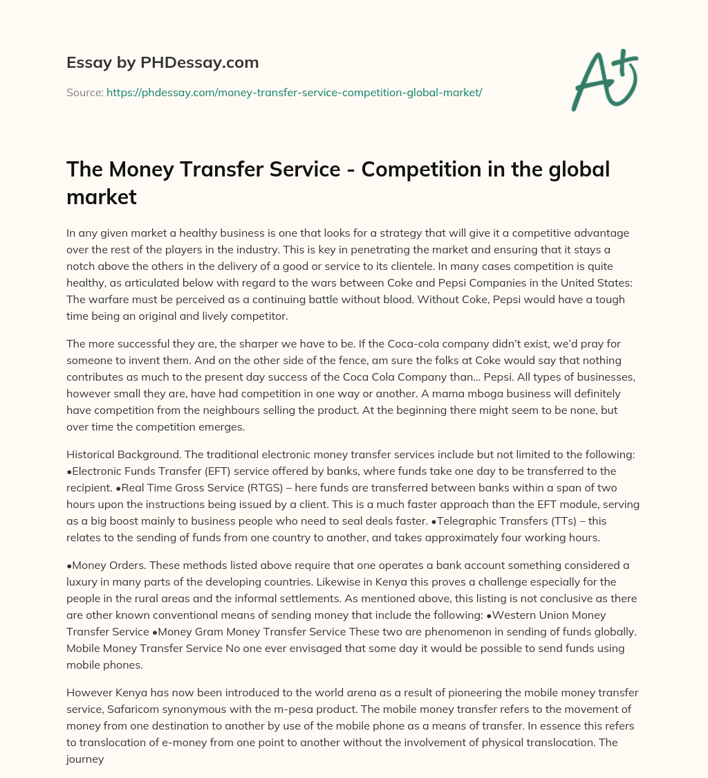 The Money Transfer Service – Competition in the global market essay