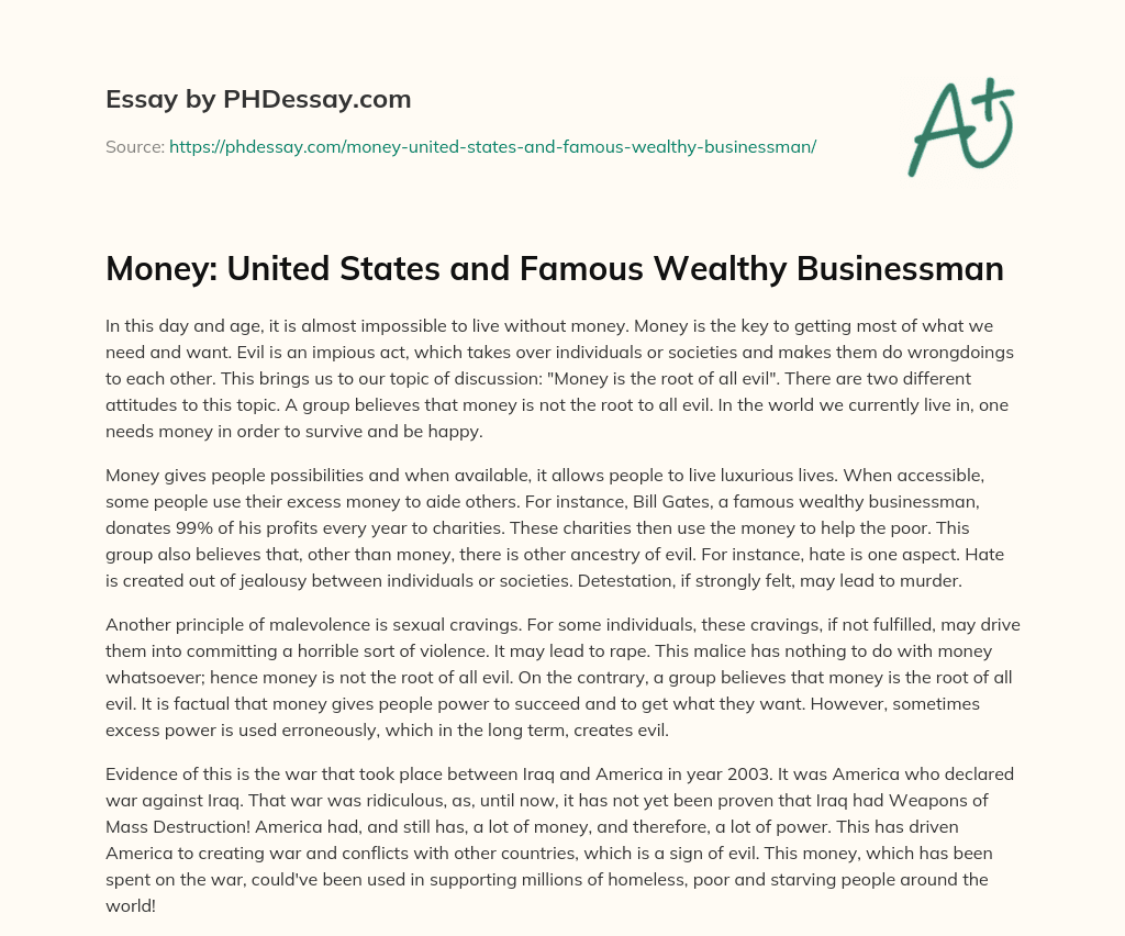 Money: United States and Famous Wealthy Businessman essay