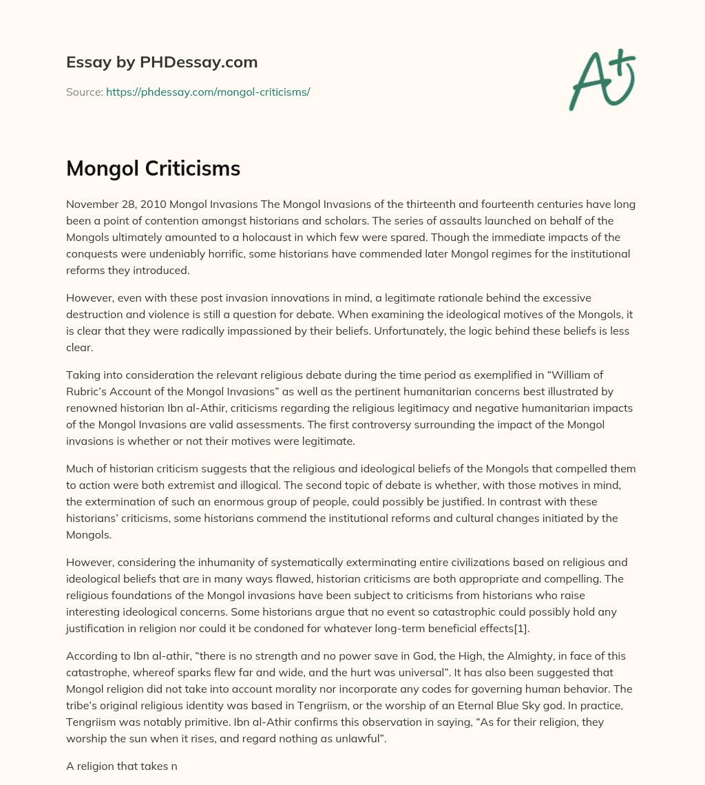 Mongol Criticisms essay