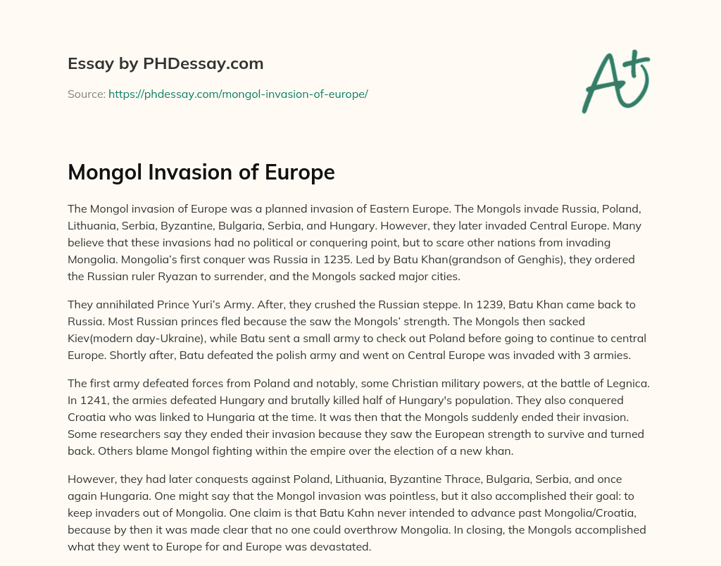 Mongol Invasion of Europe essay