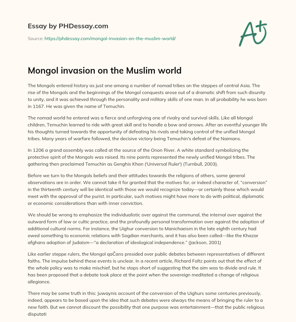Mongol invasion on the Muslim world essay