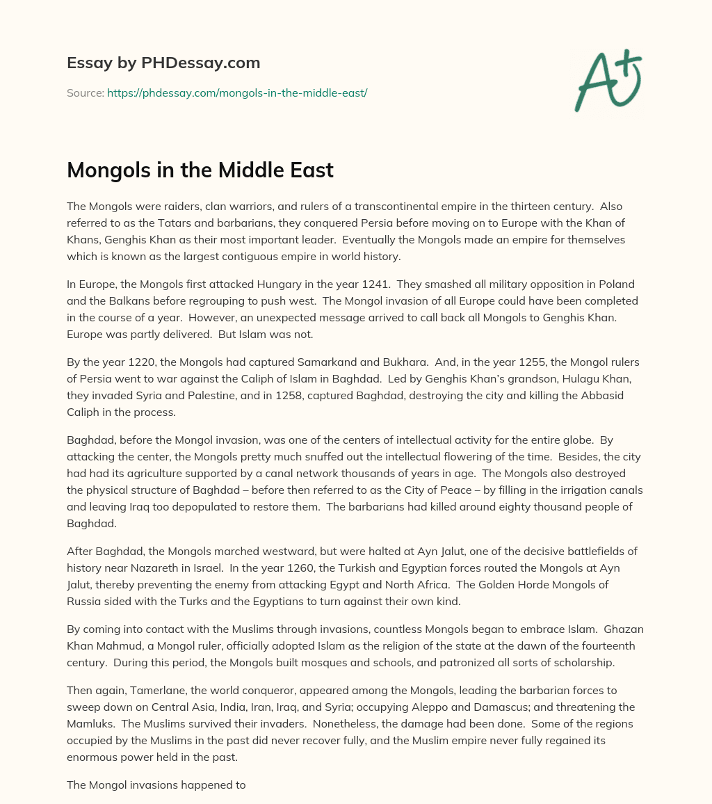 Mongols in the Middle East essay