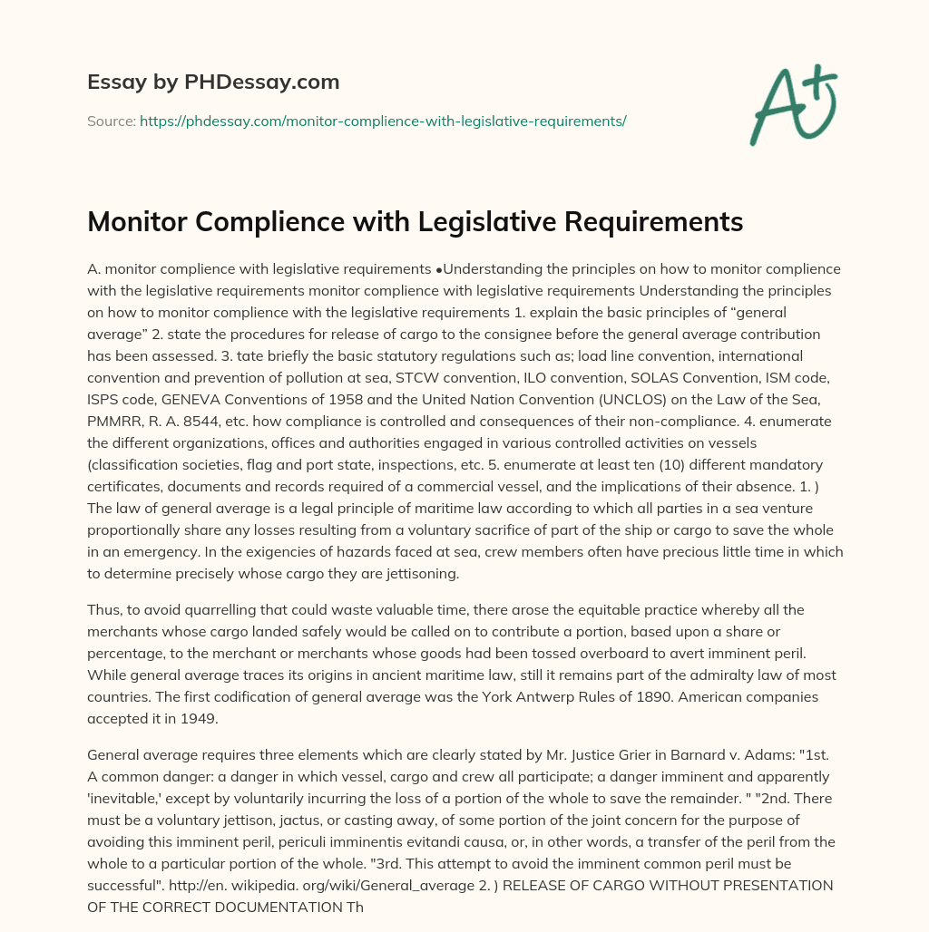 Monitor Complience with Legislative Requirements essay