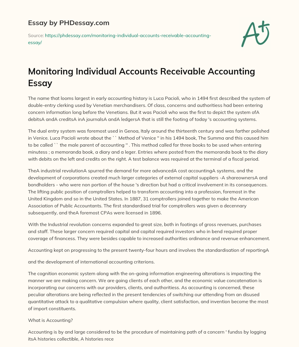 Monitoring Individual Accounts Receivable Accounting Essay essay